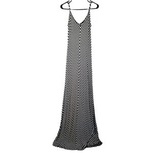 Mossimo Women's Medium Black White Strip Spaghetti Strap Maxi Dress Stretch